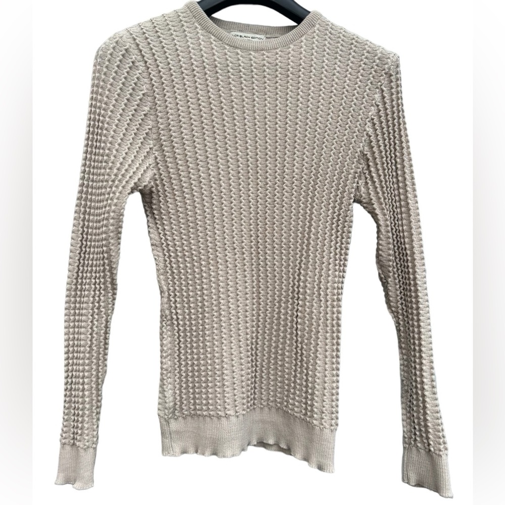 LCR Black Edition Men's Luxury European Crew Neck Ribbed Sweater Camel - Large